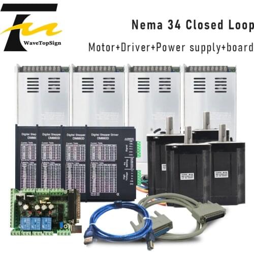4Axis CNC controller Kit NEMA34 Stepper Motor Single Shaft+DM860D Driver 6A 80VDC for CNC Router Milling