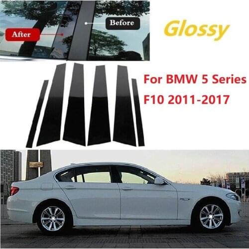 6PCS Gloss Black Window Trim Cover BC Column Sticker For BMW 5 Series F10 2011-2017 Polished Pillar Posts Styling