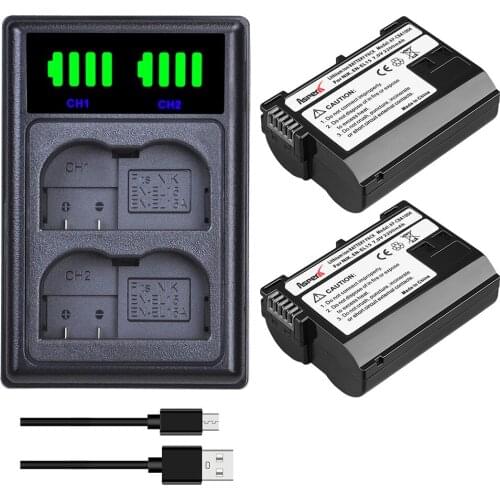 2Pcs EN-EL15 EN EL15 ENEL15 Batteries + LED Dual USB Charger for Nikon D500 D600 D610 D750 D7000 D7100 D7200 D800 D800E D810