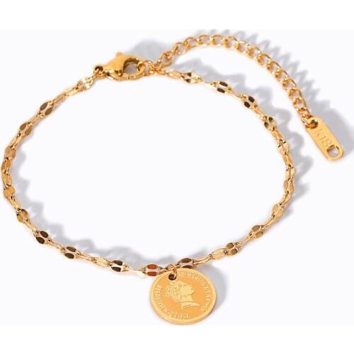 Bracelets on Hand for Women Girls Elizabeth Ⅱ Australia 1998 Round Head Portrait Stainless Steel Chain Fashion Jewelry(GB446)