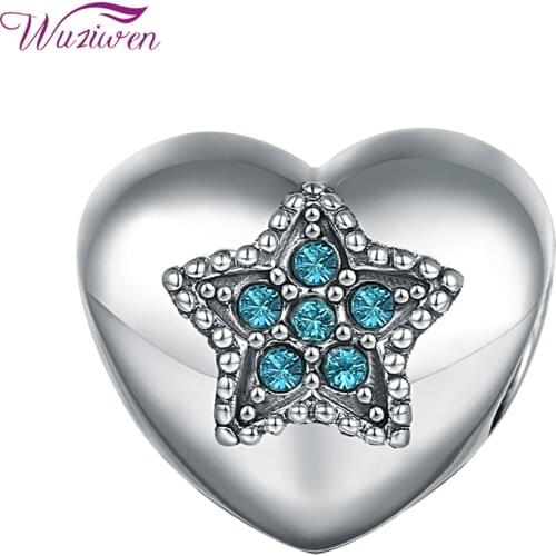 Wuziwen Heart Shape Green AAAAACZ 925 Sterling Silver European Charm Beads For Women Bracelet Necklace DIY Jewelry Making 1B0083
