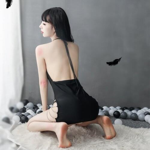 Black Sexy Lace Cosplay Lingerie Erotic Skirt for Sex New Erotic Lingerie Temptation Passion Lingerie Halter Strap Nightdress