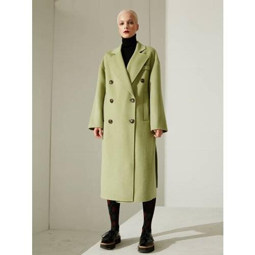Hepburn double-sided cashmere coat womens medium long 2021 new pink Nizi silhouette double-sided tweed coat