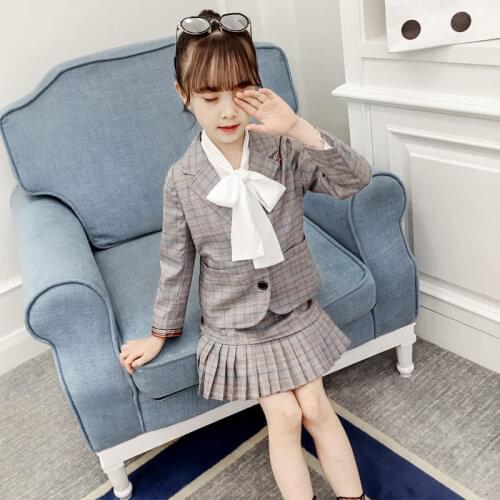 Teenage Girls Clothing Sets Spring Autumn Blazer+Plaid Pleated Skirt 2PCS Tracksuit for Girls Suit School Uniform Girls Clothes