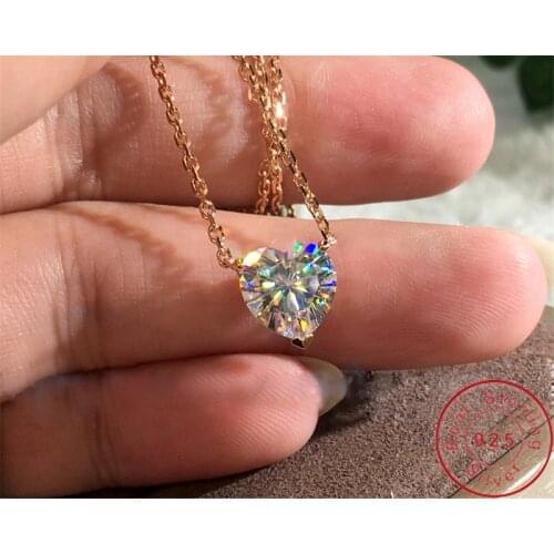 Heart shape Pendant Real 925 sterling silver bijou AAAAA cz Love Wedding Pendants with necklace for women Bridal Jewelry