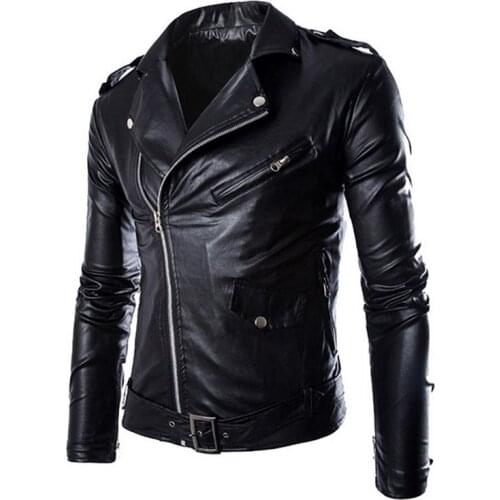 Spring Autumn Fashion Motorcycle Jackets PU Leather black Jackets Men Slash Zipper Lapel Biker Rider Faux Leather Coat