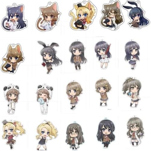Hot Anime Seishun Buta Yarou Series Sakurajima Mai Azusagawa Sakuta Keychain Bags Pendant Keyring Accessories Cartoon Decor Gift