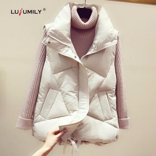 Lusumily Women Winter Snow Vests Fashion White Cotton Sleeveless Jacket Ladies Casual Short Vest Female Waistcoat Cold Winter