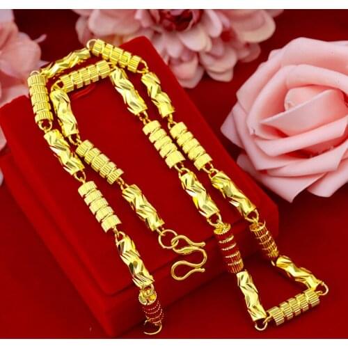 FASHION LUXURY MENS NECKLACE 24K GOLD CHAIN SOLID CAR FLOWER NECKLACE FOR MEN WEDDING ENGAGEMENT ANNIVERSARY JEWELRY GIFTS MALE
