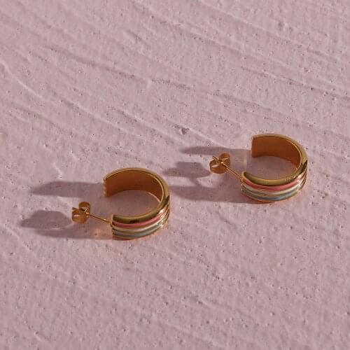 Trendy Colorful Stainless Steel Gold Plated Studs Earrings For Women Girls Party Best Jewelry Waterproof Tarnish Free C Shape