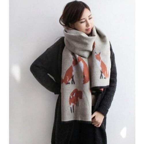 Fashion Women Winter Scarf Large Size 190x60cm Faux Cashmere Lady Scarf Female Tassel Pashmina Scarves Printed Fox Shawl Poncho