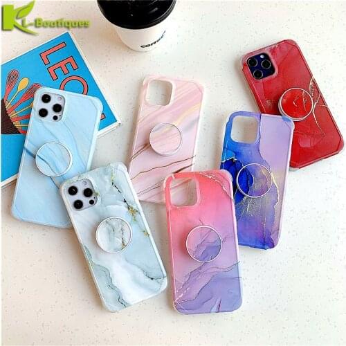 Finger Ring Holder Marble Phone Case For etui iPhone 11 12 Pro Max 12 Mini 7 8 Plus XR XS Max SE 2020 Cases Silicone Back Cover