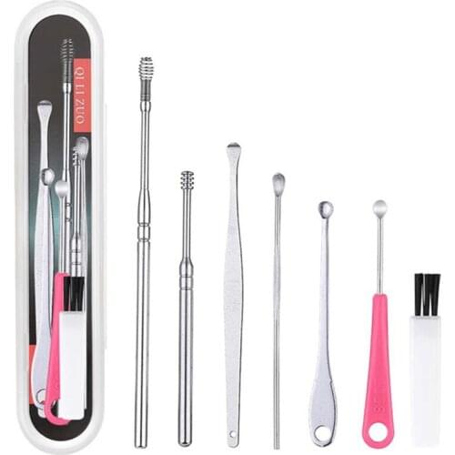 7Pcs/set Stainless Steel Ear Wax Pickers Curette Ear Pick Set Cleaner Ear Cleaner Spoon Epiwax Ear Clean Tool
