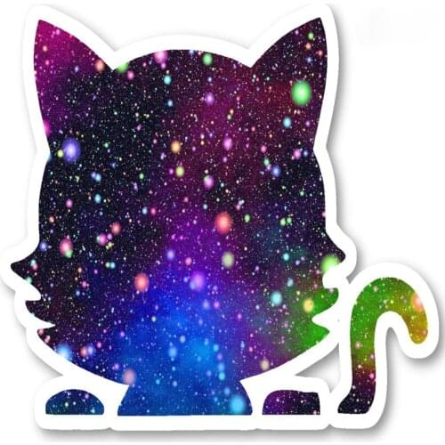LLY-0632 Funny Cute Cat Bright Galaxy Modeling Car Stickers PVC Auto Laptop Accessories Waterproof Sunscreen Exquisite Decals