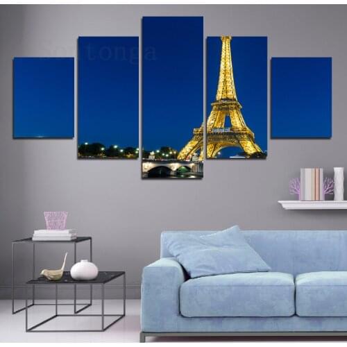 Landscape Eiffel Tower Night Canvas Painting Wall Sticker Poster Light Luxury Decorative Painting Simple Style Modern Decoration