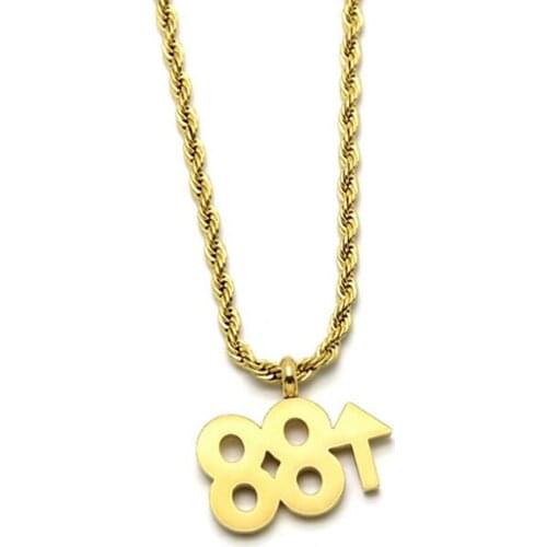 Stainless Steel Hip Hop Gold 88 Rising Rich Brian Pendant Necklace Street Dance Gift For Him with Rope Chain
