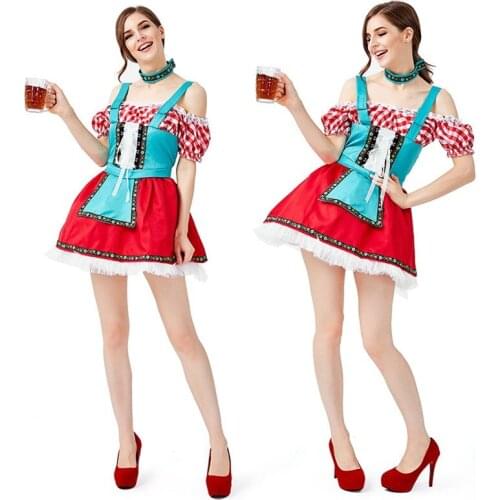 Sexy Germany Oktoberfest Carnival Party Beer maid Dirndl Dress Halloween Bavarian Traditional festival Cosplay Wench Costume