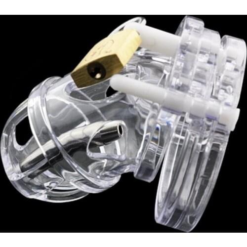 Plastic Male Chastity Device With Metal Urethral Catheter Tube And 5 Size Penis Ring Sex Toys For Men Chastity Belt