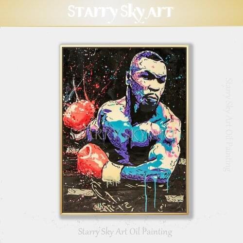 Popular Art Artist Hand-painted Modern Abstract Figure Mike Tyson Oil Painting on Canvas Boxing King Mike Tyson Oil Painting