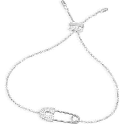 SOELLE Luxury Brand Real 925 Sterling Silver White Safety Pin Adjustable Bracelet Micro Cubic Zirconia Women Fine Party Jewelry