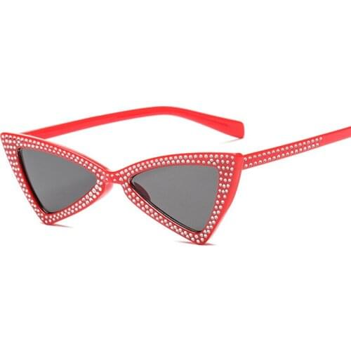 MXDMY Diamond Triangle Sunglasses Women Brand Luxury Crystal Cat Eye Sunglasses Ladies Small Black Angry Sun Glasses Oculos