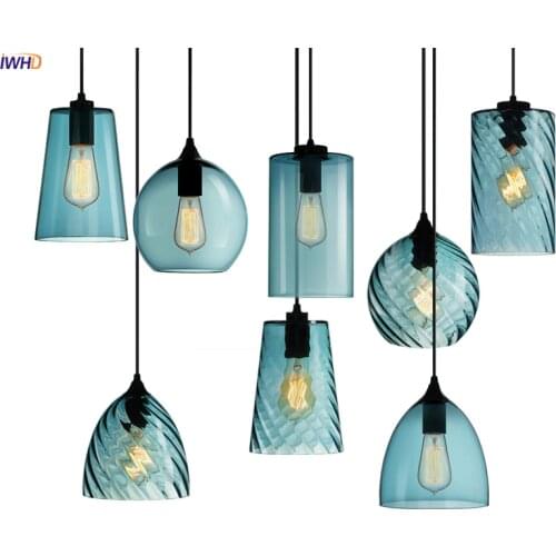 IWHD Nordic Style Glass LED Pendant Lamp Cafe Living Room Bar Colorful Modern Hanging Light Home Lighting Luminaria Hanglamp