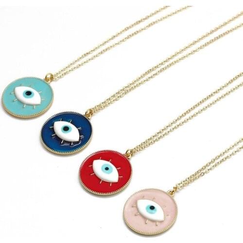 U-Magical Hiphop Geometric Round Demon Eye Pendant Necklace for Women Trendy Titanium Steel Enamel Gold Metal Necklace Jewellery