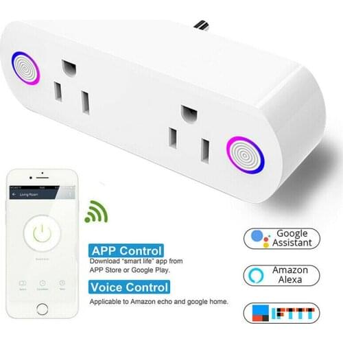 Dual Outlet Smart WiFi Plug Socket APP Voice Control Switch Work w/ Alexa Google