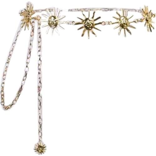 Gothic Punk Skinny Belt Bohemian Metal Sun Charm Waist Chain Beach Body Jewelry LX9E