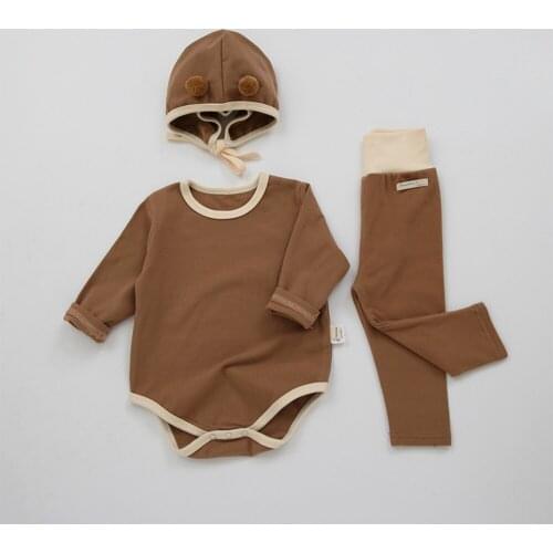 Spring Autumn Newborn Baby Girl Boy Clothing Set Long Sleeve Bodysuits Pants Hat Baby Outfits