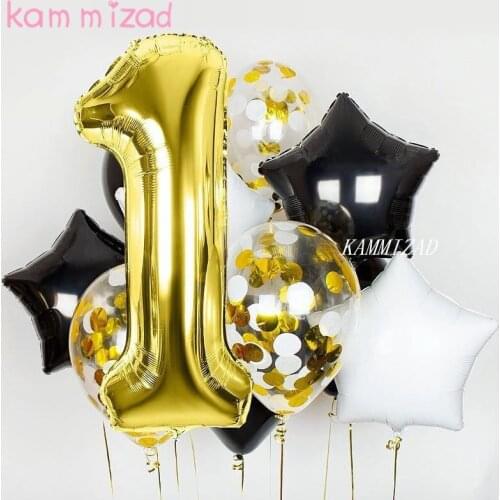 KAMMIZAD Baby shower foil balloons 1st party ballon Number gold/black Balloon birthday decorations kids balloons party supplies