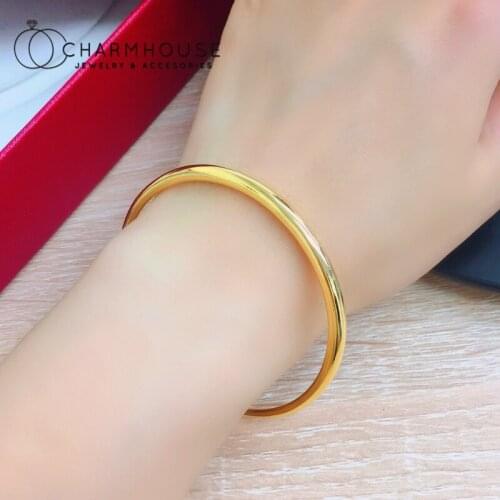 Yellow Gold GP Bangles For Women Smooth Round Wrist Bracelets & Bangles Adjustable Pulseira Femme Fashion Jewelry Party Gifts