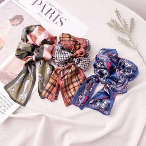 Ponytail Holder Hairband Bow Knot Scrunchy Girls Lattice Striped Hair Ties Bows Women Hair Scrunchie Hair Accessories