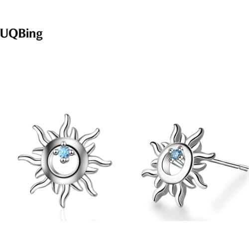 925 Sterling Silver Sun Flower Zircon Stud Earrings for Women Engagement Wedding Fashion Jewelry