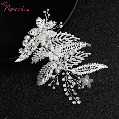 Vintage Silver Color Leaf Hair Comb Handmade Crystal Wedding Headpiece Bridal Hair Piece Accessories RE3558