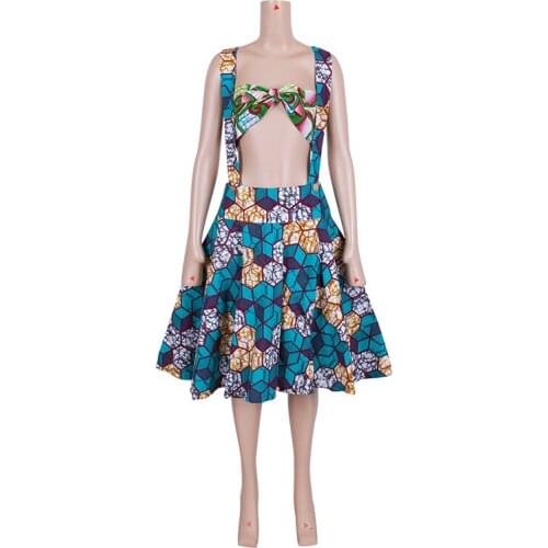 In Stock Women Dress African Print Skirts with Strap Suspender Skirt Women Summer African Clothing XH157