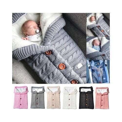 Winter Warm Sleepsacks knitted Envelope Newborn Baby Stroller velvet Newborn Swaddle Knit Wool Slaapzak