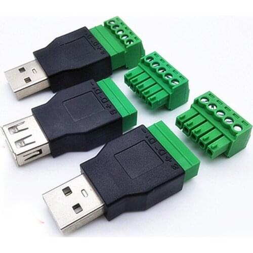 1Pcs USB female to screw connector USB plug with shield connector USB2.0 Female Jack USB female to screw terminal
