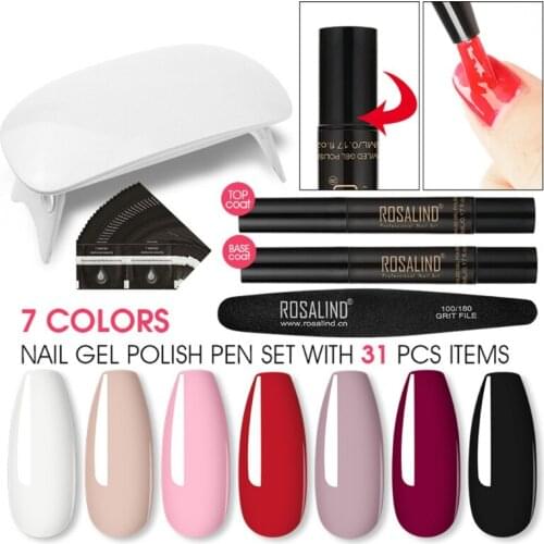 31pcs Gel Polish Pen UV Nail Soak Off Base Top Coat LED Lamp Set for Nails Extension Art Decoration Manicure Tool