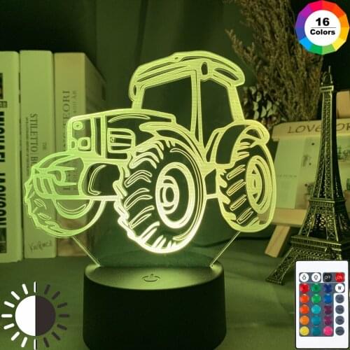 Cool Tractor 3d Optical Baby Night Light Led Touch Sensor Remote Color Changing Nightlight for Home Decor Bedside Table Lamp Car