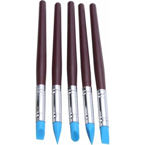 5pcs/set Wood Handle Silicone Rubber Clay Shaper Sculpting Polymer Craft Brush Modelling Pottery Tools Set for DIY Crafts