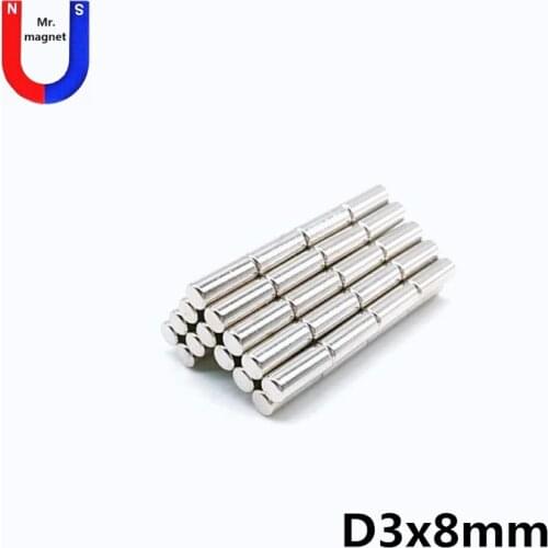 500pcs 3X8 mm neodymium magnet 3x8 magnets super strong powerful NdFeB 3*8mm Mini small round magnet bar hot sale
