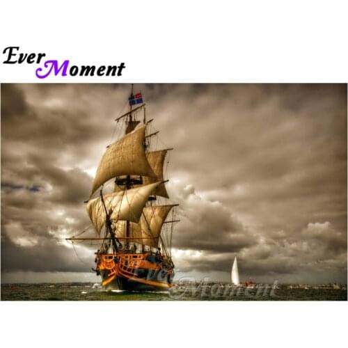 Ever Moment 5D DIY Diamond Painting Cross Stitch Sailboat on the Sea Mosaic Full Square Drills Artwork Rhinestone ASF1208