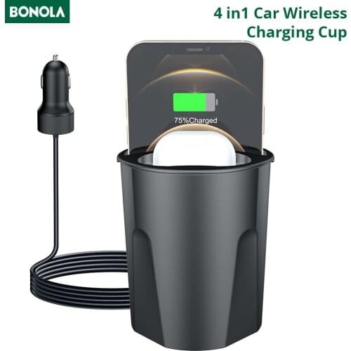 Bonola Car Wireless Charger Cup for iPhone 12/XS/8/11/Airpods 2/Pro Wireless Car Chargers Cup for Samsung S21/S20/Note 10 Plus