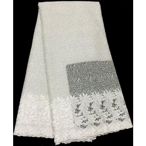White beautiful design guipure African cord lace fabric with beads good quality mesh embroidery lace for party wedding dress