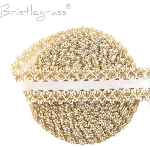 BRISTLEGRASS 5 Yard 1" 25mm Gold Glitter Picot Edge Crown Frilly Lace Trim Elastics Spandex Bands Hairband Headband Dress Sewing