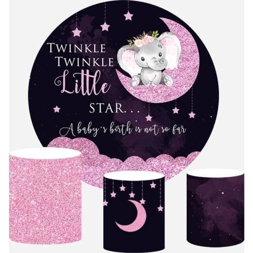 Baby Dumbo Photography Backdrops Pink Sequins Twinkle Star Background baby shower birthday party Banner Circle Round Backdrop