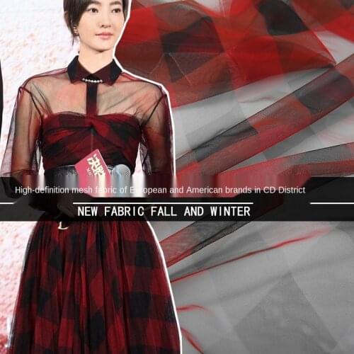 European/American style D brand same paragraph mesh grid digital printing DIY clothing fashion sewing spring/summer fabric