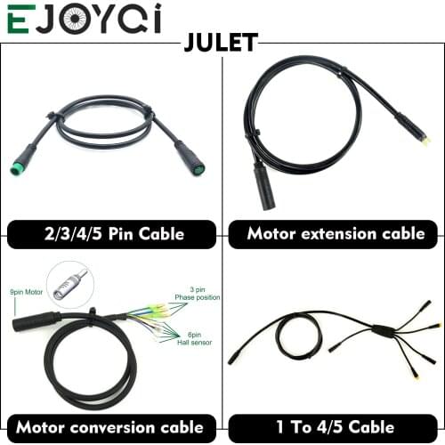JULET Waterproof Cable Extension Cale Motor Light Ebrake Throttle Display 1T4 1T5 2 3 4 5 Pin Ebike Conversion Cable
