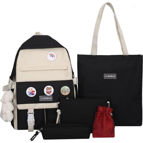 5 Piece Set High School Bags for Teenage Girls 2021 Canvas Travel Backpack Women Bookbags Teen Student Schoolbag